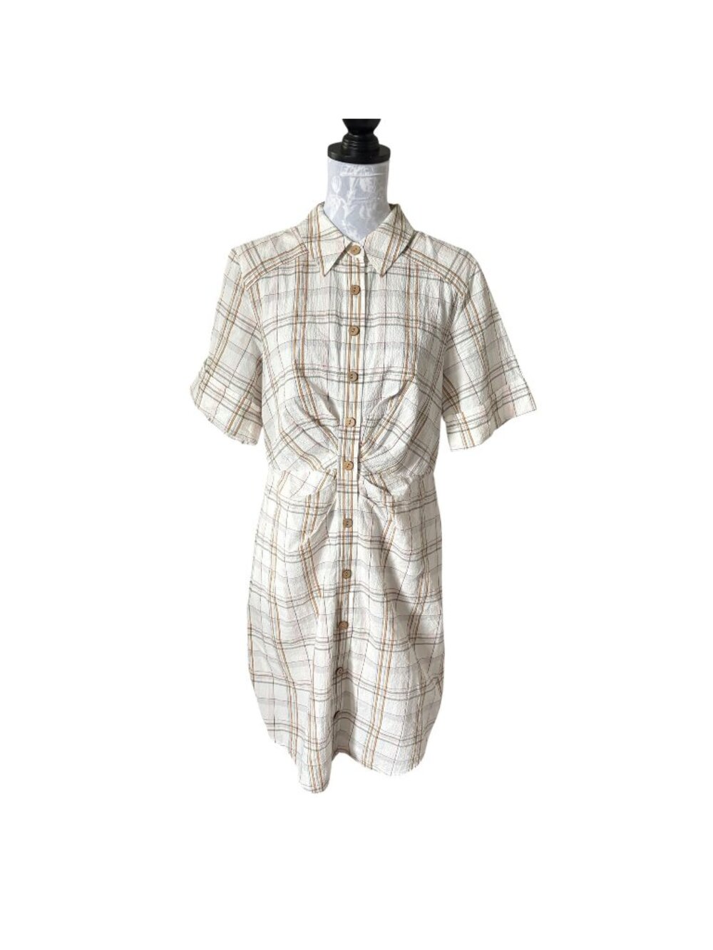 Veronica Beard Jeans Womens Dress Plaid Pintuck Button Down Size Large
